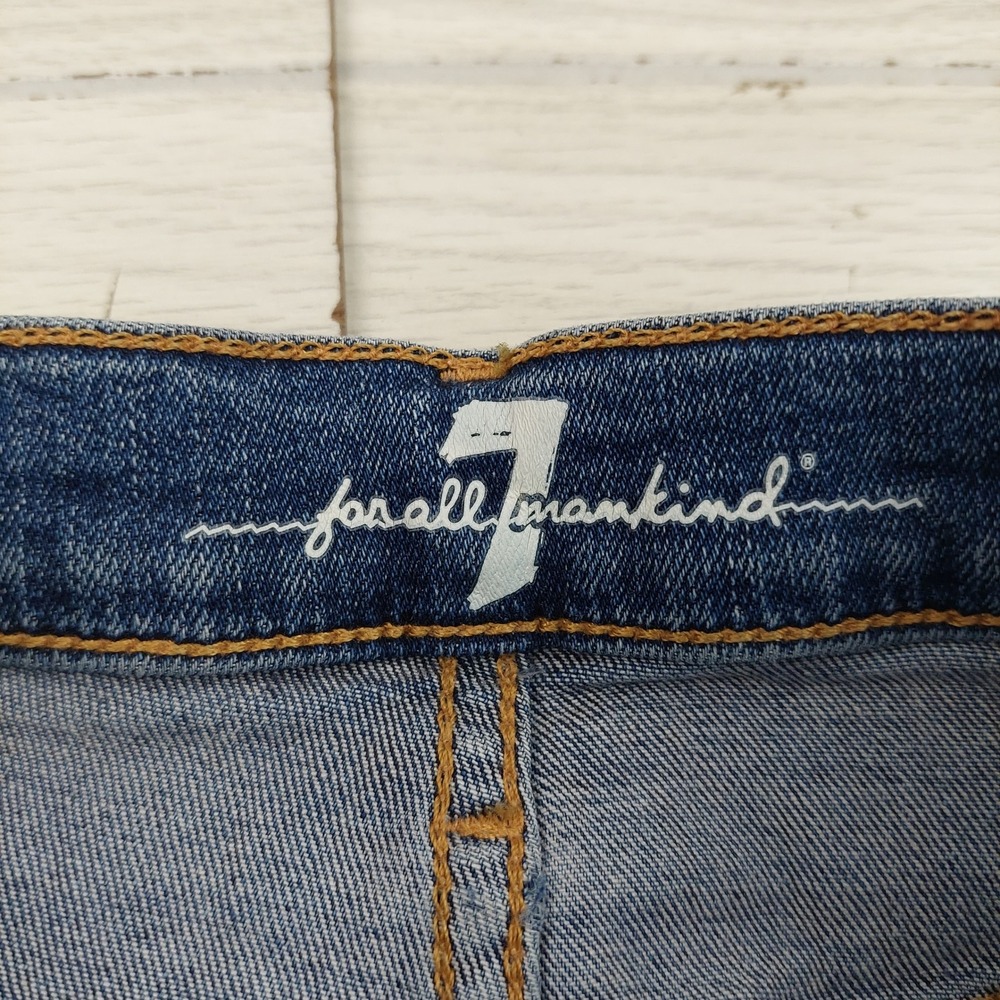 7 For‎ All Mankind Denim Mini Skirt 26 Frayed Hem Blue Y2K Summer Chic Boho - Picture 3 of 6